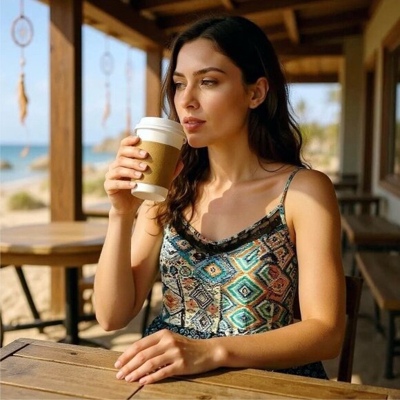 Lush Boho Patchwork Peplum Tank ✦ Scalloped Lace Trim ✦ Cottagecore Festival M - Picture 8 of 10